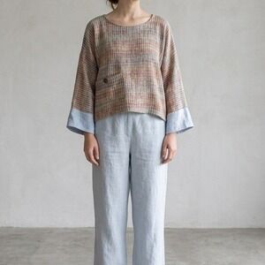 Yasuko Kurisaka Top OS Multicolor Textured Woven Boxy Art To Wear Lagenlook